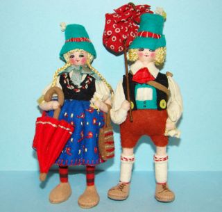 Wonderful Old German Cloth Costume Doll Pair