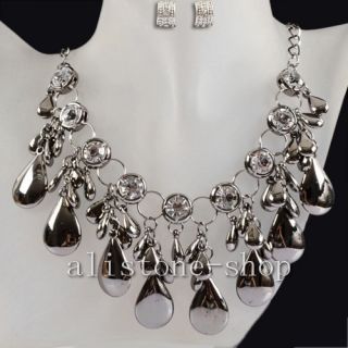  Silvery Water Drop Crystal Pendants Necklace Earring AS3091