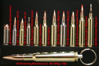 Real Bullet Keychain 50 BMG 416 Barrett 408 Cheytac 338 Lapua 7 62x39 on Po...