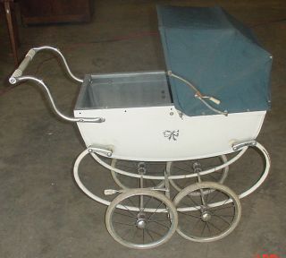 Vintage Silver Cross Baby Stroller Tin Pram Buggy Great for your Doll