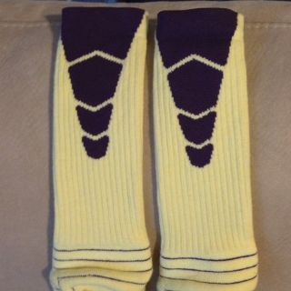 Nike Custom Football ELITE BCS Socks Light Yellow And Purple Lg 8 12