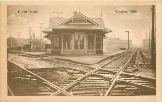 Ohio Oh Creston Union Depot Postcard Railroad Station Train Railway