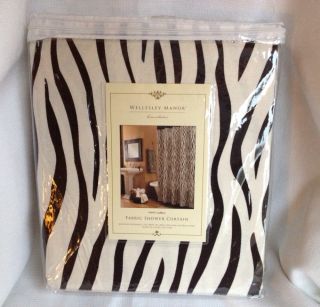 Wellesley Manor Fabric Shower Curtain White Black Zebra Animal Print