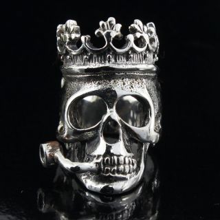 Crown Cigar King Gothic Mafia Skull Huge Size 12 Biker Sterling silver