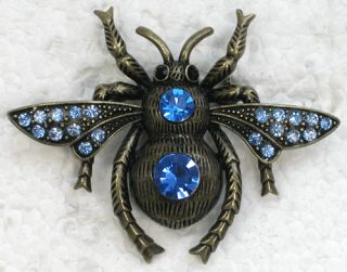Blue Rhinestone Crystal Bumble Bee Pin Brooch E128