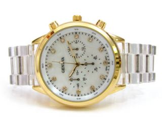Clear Gold Geneva Designer Style Womens Bracelet Watch