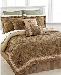 CROSCILL   Marcella Brown & Gold Multi 4p Queen Comforter Set