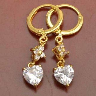 Stunning 9K Real Gold Filled CZ Heart Earrings B221