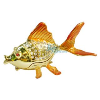golden fish swarovski crystal diamond trinket box jf1997