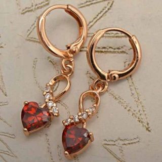 Unique 9K Rose Gold Filled CZ Ruby Heart Earrings X153