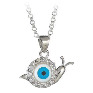 Sterling Silver CZ Snail Evil Eye Pendant 18 Necklace