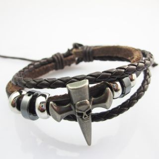 Hemp Leather Handmade Cross Skull Bracelet Wristband Cuff Cool Special