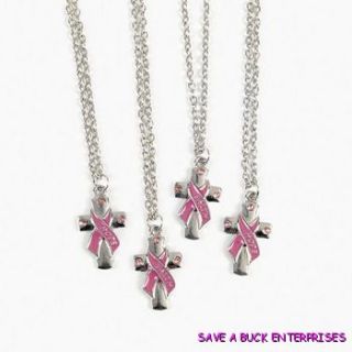 12 Pink Ribbon Cross Necklaces Breast Cancer Awareness