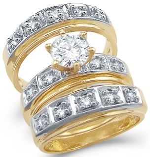 CZ Engagement Ring Wedding Bands 14k Yellow Gold Bridal 1 75 Carat