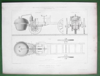  Driven Carriage 1770 Invention by Cugnot Scarce Antique Print