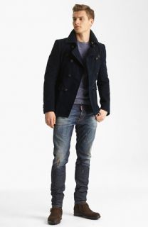 Dsquared2 Double Breasted Peacoat, Crewneck Sweater & Slim Fit Jeans
