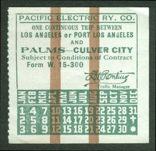  Electric Railway Los Angeles Palms Culver City Ticket 1920s