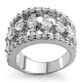 New Cubic Zirconia Round Anniversary Fashion Ring Band Sterling Silver