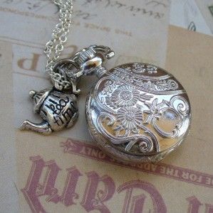 Tea Time Watch Necklace Pendant Alice in Wonderland