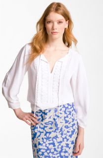 Diane von Furstenberg Iliana Appliqué Trim Peasant Top