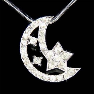 Swarovski Crystal Crescent Moon Star Islamic Bridal Pendant Chain