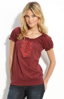 Lucky Brand Mena Embroidered Smocked Top