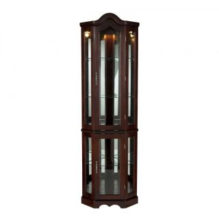 CC169B60 Mahogany Lighted Corner Curio Cabinet