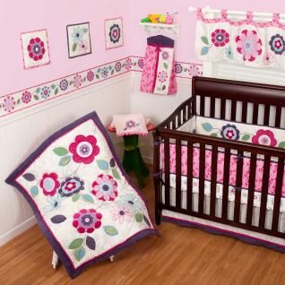 Floral Flowers Pink and Purple Baby Girls 5pc w/ Bumper Nursery Crib