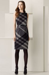 Burberry Check Print Belted Silk Crepon Dress