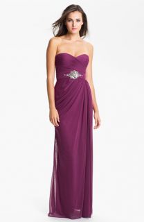 Adrianna Papell Strapless Draped Mesh Column Gown