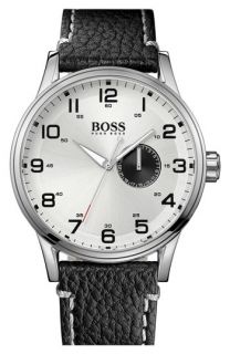 BOSS Black Round Leather Strap Watch