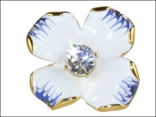 Kenneth Jay Lane KJL White Blue Enamel Flower Ring