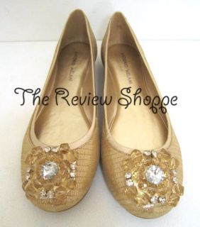 Antonio Melani Dara Snake Print Jeweled Gem Flats Shoes Sand Gold 9M