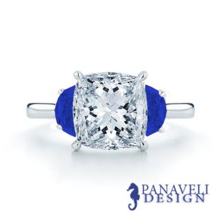 00 Ct Cushion Cut Diamond Half Moon Blue Sapphire Engagement Ring