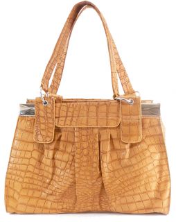 New Crocodile Alligator Leather Handbag Purse Bag Tan