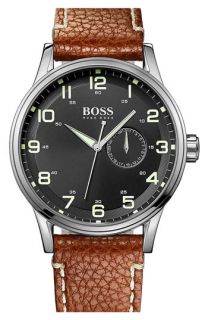 BOSS Black Round Leather Strap Watch