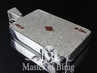 Custom Iced Lab Diamond Ace Card Charm Necklace Pendant 14k White Gold