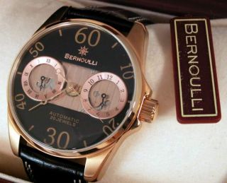New Bernoulli Automatic Mens Dual Time Watch $989 MSRP