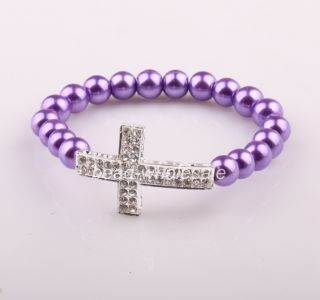  Chain with Two Row Crystal Cross Elastic Bracelet for Women