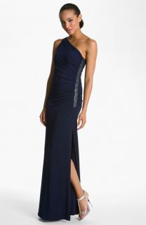 Laundry by Shelli Segal Beaded Panel One Shoulder Jersey Gown