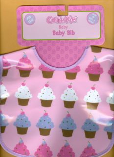 Cutie Pie Girls Baby Vinyl Bib Cupcakes w Purple Trim