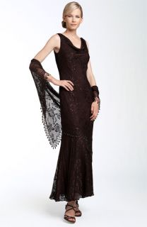 Alex Evenings Floral Burnout Gown with Shawl