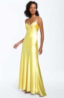 Sean Collection Back Tie Beaded Satin Gown
