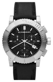 Burberry Round Chronograph Leather Strap Watch