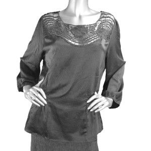 Retail $78 Daniel Rainn Womens Charcoal Lace Neckline Blouse Size XL