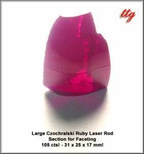 Large CZOCHRALSKI Ruby Laser Rod Section for Faceting