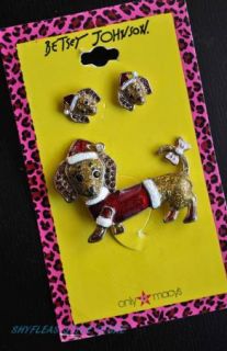  Christmas Dachshund Brooch Earrings Set Pin Santa NEW Doxie Dog
