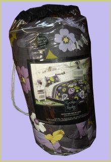 Cynthia Rowley Retro Flower Purple Gray Green Comforter Sheets 5P Set