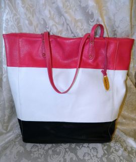 Cynthia Rowley Black/White & Pink Color Block Leather Tote/Shopper NWT