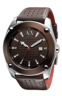 AX Armani Exchange Mens Perforated Leather Strap Watch